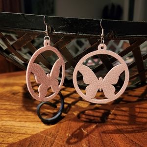 Handmade Pink Butterfly Faux Leather Earrings
